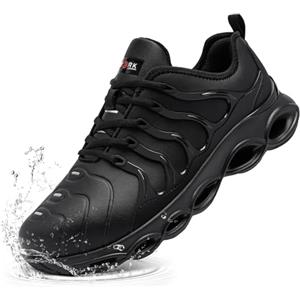 LARNMERN Scarpe Antinfortunistiche Uomo Impermeabile Ammorti Leggere Scarpe Antinfortunistica Scarpe da Lavoro con Punta in Acciaio Comodo Moda Anti-Spacca(Nero Microfibra,40.5 EU)