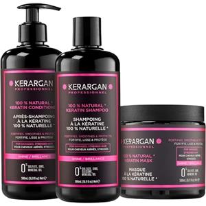 Kerargan - Trio Ultra Riparatore Shampoo, Balsamo & Maschera alla Cheratina per Capelli Danneggiati e Stressati - Nutre, Liscia & Rinforza - Senza Solfati, OGM, Silicone - 3x500 ml