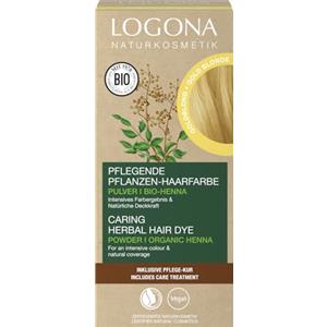 LOGONA Naturkosmetik Colorante vegetale per capelli in polvere vegana con henné biologico per colori intensi e lucentezza, colore per capelli vegetali biondo dorato (biondo), 1 x 100 g