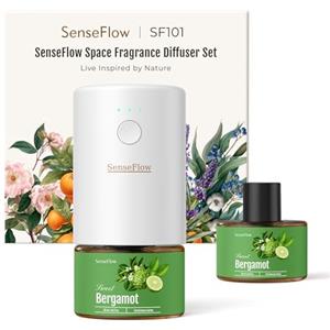 SenseFlow Diffusore di Oli Essenziali SF101 Pro - Ultrasuoni Senza Acqua Profumatore per Ambienti, 100% Vegetale, Aroma 120 Giorni, LED, Ideale per Casa, Hotel e Studi - Bergamotto