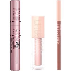 Maybelline New York Set Make Up Occhi e Labbra: Mascara Lash Sensational Sky High, Matita Labbra Lifter Liner, Lucidalabbra Lifter Gloss