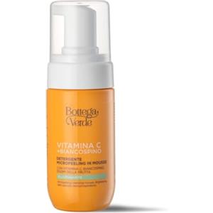 Bottega Verde - Vitamina C + Biancospino, Detergente Micropeeling in Mousse Illuminante, 100 ml, con Vitamina C, Biancospino Iperfermentato ed Enzimi della Frutta, Detergente Viso Esfoliante Delicato