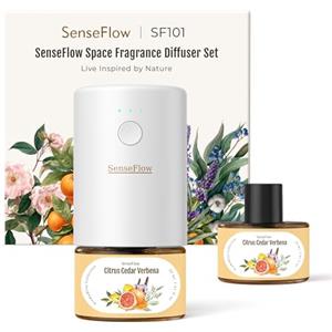 SenseFlow Diffusore di Oli Essenziali SF101 PRO - Ultrasuoni Senza Acqua Profumatore per Ambienti, 100% Vegetale, Aroma 120 Giorni, LED, Ideale per Casa, Hotel e Studio - Citrus Cedar Verbena