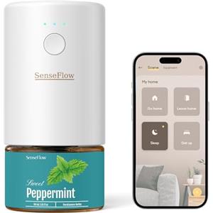 SenseFlow Diffusore di Oli Essenziali Wi-Fi SF101S - Ultrasuoni Senza Acqua Profumatore per Ambienti, 100% Vegetale, Aroma 120 Giorni, Luce LED, Ideale per Casa, Hotel e Studio - Menta Piperita