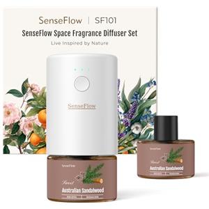 SenseFlow Diffusore di Oli Essenziali SF101 Pro - Ultrasuoni Senza Acqua Profumatore per Ambienti, 100% Vegetale, Aroma 120 Giorni, LED, Ideale per Casa, Hotel e Studi - Sandalo Australiano