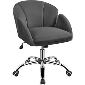 Yaheetech Sedia Ufficio con Schienale a Petali in Velluto Grigio Scuro | Poltroncina Scrivania con Ruote Altezza Regolabile Portata 136 kg per Studio Ufficio Camera