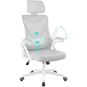 Yaheetech Sedia Ufficio Ergonomica Poltrona Supporto Lombare Grigio Chiaro