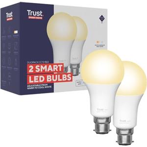 Trust WiFi B22 Lampadina Smart Dimmerabile, Compatibile con Alexa e Google Nest, Hub non Necessario, 2.4GHz Lampada WiFi, Lampadina LED Bianca, Luce Fredda e Calda - 2 Pezzi
