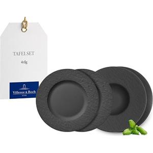 Villeroy & Boch - Manufacture set di piatti, 4 pz., set di stoviglie per 2 persone, porcellana Premium, nero