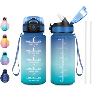 JAPORIA Borraccia 500ml, Borraccia Riutilizzabile, con Cannuccia e Marcatori Temporali, Motivazionale, A Prova di Perdite, senza BPA, per Ufficio, Campeggio