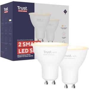 Trust WiFi GU10 Lampadina Smart, Lampadina LED Compatibile con Alexa e Google Nest, Lampadina Dimmerabile, Hub non Necessario, 2.4GHz Lampada WiFi, Faretto LED Bianca, Luce Fredda e Calda - 2 Pezzi
