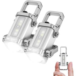 Smiling Shark TP-01 Mini Torcia, Lampada LED Portachiavi 400 Lumen COB Ricaricabile Tipo-C Multi-Modi (Alto/Basso/Lampeggiante/SOS) per Esterno Viaggi Emergenze (2 PACK)