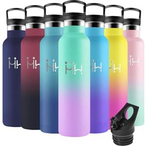 Motswedi Borraccia Termica, 1 L senza BPA, Borraccia con Cannuccia, Acciaio Inox, Bottiglia Termica, a Prova di Perdite, Borracce Termiche, Borraccia per Palestra, Ciclismo, Verde Lago & Viola Chiaro