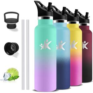 Grsta Borraccia Termica, Borraccie 1 litro, Senza BPA, Borraccie con Cannuccia, Senza Perdite, Bottiglia Acciaio Inox, Bottiglia Sportiva, Acciaio Inossidabile 18/8, per Campeggio, Trekking, Escursionismo