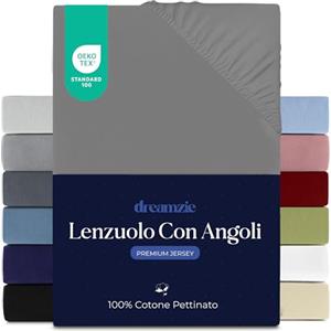 Dreamzie Lenzuola Matrimoniali Cotone 120x200 cm, Altezza Materasso fino a 22 cm - Coprimaterasso Matrimoniale - Antracite - Certificato senza Prodotti Chimici (Oeko TEX)