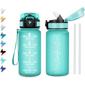 KollyKolla Borraccia 500ml, Borraccia con Indicazione del Tempo, Leggera e Facile da Tenere, Riutilizzabile e Facile da Pulire, Bottiglia con Cannuccia, per Palestra, Corsa, Yoga, Ufficio