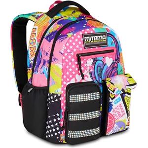 Mitama Zaino New Plus MUSIC STICKER, Rosa, Zaino Scuola Elementare, 30 L, Super Capiente, Ergonomico, Robusto, per Bambina