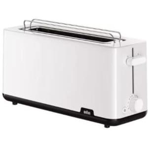 Braun Breakfast 1 HT1110WH, Tostapane con Apertura Extra Lunga con 8 Livelli di Tostatura, Funzioni per Riscaldare e Scongelare, Vassoio per Briciole, Fessura di 25 Cm, 1030W, Bianco