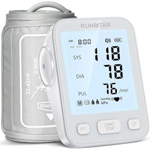Runstar Misuratore di Pressione Sanguigna da Braccio, bracciale ad ampio intervallo (22-42cm), uso domestico, misuratore pressione sanguigna digitale automatico, memoria di lettura 2x99, grigio