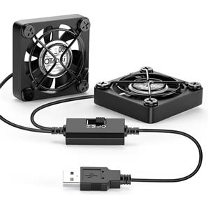OTraki Nero Mini Ventilatore 40 x 40 x 10mm, Doppio USB Ventola Portatile Compatto PC Ventola con 3 Velocità Regolabili per PS5, Telefono, PC, Laptop, PS4, Proiettori, Router e Altri Dispositivi