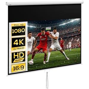 HOMCOM Telo Proiettore da 120 Pollici 4K HD Formato 16:9 per Casa Bianco