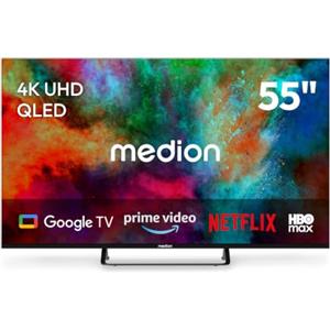 MEDION 138.8 cm 55" TV QLED Smart TV 4K Dolby Vision HDR Prime Video Disney+ Compatibile con Google TV PVR Bluetooth, MD855701