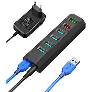 Vansuny Hub USB 3.0, Vansuny Hub USB 3.0 Alimentato, 6 in 1 Porta USB Multipla per PC, Ultra Trasferimento Ultra Veloce 5Gb/s