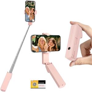 Adiwo Mini Selfie Stick Estensibile,Portatile Tascabile per telefoni iPhone Android da 4 a 7",per Vlog Streaming Live Creazione di Contenuti viaggi film((Rosa))