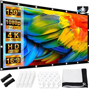 LEORFI Schermo per Proiettore 150 Pollici, LEORFI Telo Proiettore Portatile 16:9 4K Full HD, Anti Rughe Pieghevole, 336x190 cm Schermo Doppia Faccia, Schermo di Proiezione per Esterni per Home theater