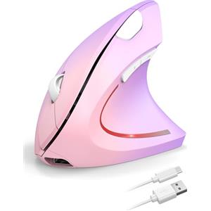 TECKNET Mouse Verticale Wireless Ricaricabile, Design Ergonomico,Rosa-Viola