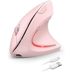 TECKNET Mouse Verticale Wireless Ricaricabile, Design Ergonomico, Rosa