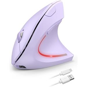 TECKNET Mouse Verticale Wireless Ricaricabile, Design Ergonomico, Viola
