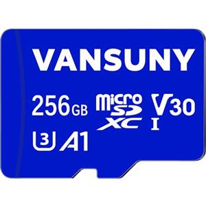 Vansuny MicroSDXC 256GB Classe 10 UHS-I U3/V30 A1 - Scheda Memoria 100MB/s, Resistente Acqua/Urto/Raggi X, per Fotocamera, Drone, Nintendo Switch (Blu)