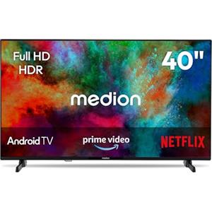 MEDION TV 40 pollici (100,3 cm) Full HD Smart TV (Android TV, DVB-T2 HD, DVB-C, DVB-S2, HEVC, HDR, Prime Video, PVR, Bluetooth, MD 840100)