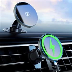 Beeasy 15W Magnetico Caricatore Auto Wireless, 2 In 1 MagSafe Auto Ricarica Wireless, Vent/Cruscotto Porta Cellulare Auto Magnetico per iPhone 17 16 15 14 13 12 Pro Max Plus Mini
