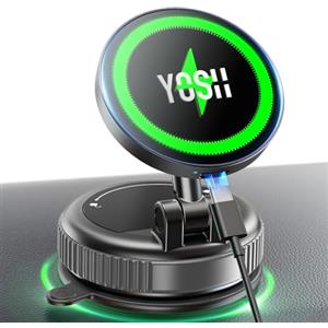 YOSH Caricatore Wireless Auto per Magsafe, [15W Ricarica Veloce], Sottovuoto Porta Cellulare Auto Magnetico con Ventosa in gel Nanotecnologico per iPhone 17-12 Series, con Anello Metallico Incluso