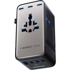 MOMAX Adattatore Universale da Viaggio 205 W, Presa Universale da Viaggio con 6 USB-C e 1 USB-A e 2 AC, 9-in-1 Adattatore da Viaggio Italia Inghilterra Germania America Australia e 224+ Paese
