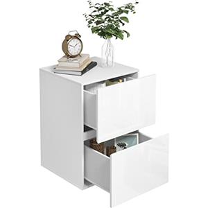 EUGAD Comodino con 2 Cassetti Lucido, Mobiletto Bianco per Camera da Letto, Salotto, Cassettiera Piccola Salvaspazio in Legno, 40x40x58cm, Design Moderno, 0182ZZ
