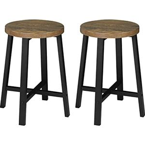 WOLTU Set di 2 Sedie Sala da Pranzo, Sgabelli da Cucina, Sedile in Legno e Gambe in Metallo, Stile Industriale, Legno Vintage + Nero,