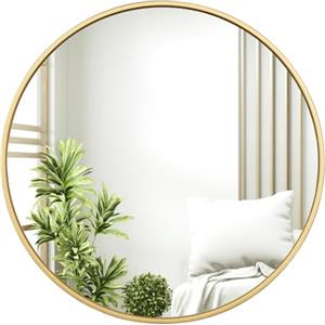 WOLTU Specchio da Parete Rotondo, Specchio Bagno, 71cm, Dorato