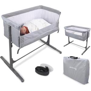 Mobiclinic®, Culla Neonato, Culla Co-Sleeping, 2 in 1, Sistema di Fissaggio del Letto, Regolabile 5 altezze, Borsa trasporto, Ruote, Rete traspirante, Base imbottita, Moon