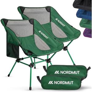 NORDMUT® Sedia da campeggio compatta e ultraleggera - con portata fino a 150 kg - Sedia pieghevole leggera in alluminio per campeggio, outdoor e festival (Verde 2x)
