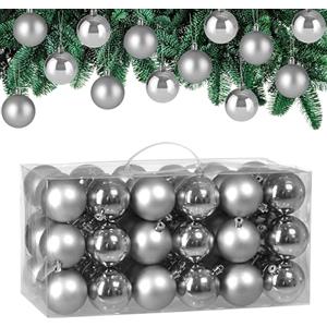 Deuba Palline di Natale per Albero Set 54 pz Addobbi Natalizi Lucido Opaco Glitter Argento Interni Esterni