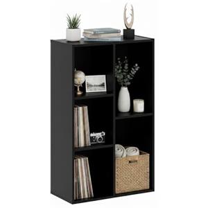 Baroni Home Libreria a Cubi Componibile, Scaffale Modulare Nero a 5 Scomparti, Mobile Multiuso per Soggiorno, Camera e Ingresso, Design Moderno, Montaggio Semplice, 24x50x80cm