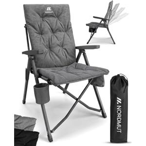 NORDMUT® Sedia da campeggio premium pieghevole con schienale alto - regolabile in 4 posizioni - Comoda sedia da giardino con portata 140 kg per campeggio e outdoor (Grigio cenere 1x)
