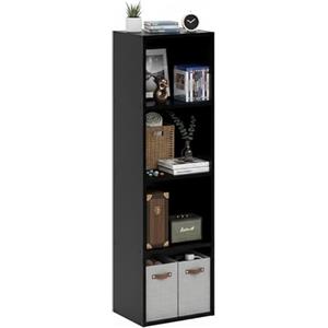 Baroni Home Libreria a Cubi Componibile, Scaffale Modulare Multiuso Nero 4 Ripiani per Soggiorno, Camera e Ingresso, Design Moderno, Montaggio Semplice, 24x31x106cm
