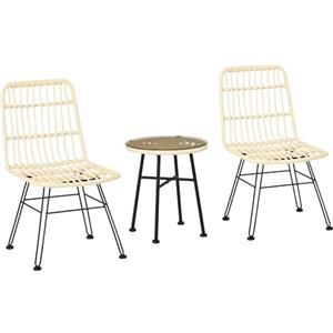 Outsunny Set di Tavolo e Sedie da Giardino da 3 Pezzi in Rattan PE Crema