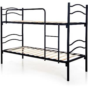 DOLCI SOGNI Letto a Castello per Adulti, Scomponibile in 2 Letti Singoli, Adatto anche ai Bambini, Struttura Acciaio Nero, Letto per Ospiti, Ostelli, Dormitori e Camerette, 205x80x150cm