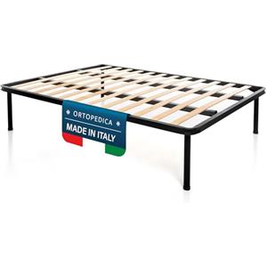 DOLCI SOGNI - Rete Letto Una Piazza e Mezza alla Francese 140x190 Ortopedica a Doghe di Legno con Doppia Barra Centrale di Rinforzo, Struttura in Ferro, 100% Made in Italy