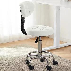 XUEGW Sedia da Ufficio da Disegno con Supporto Schienale e Poggiapiedi - Sedia da Scrivano Multifunzione,Sedia per Casa con Cuscino Spesso per Casa,Bar,Cucina o Negozio(Bianco)